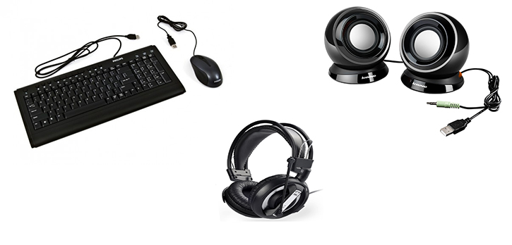 USB keyboard, mouse, speakers and headphones